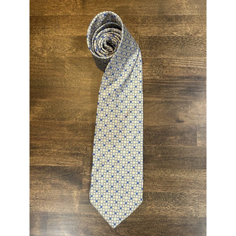 Brooks Brothers Silk Necktie Tie Yellow Gold Geometric Pattern